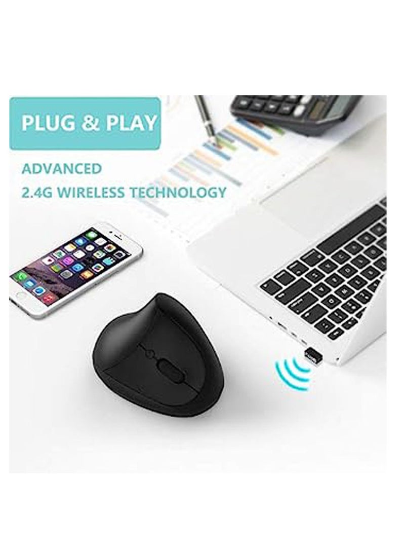 Small Hand Ergonomic Mouse, Vertical Wireless Mouse - Rechargeable 2.4GHz Optical Vertical Mice: 3 Adjustable DPI, 6 ons, for Laptop, PC, Computer, Desktop, Notebook, etc. - Image 2