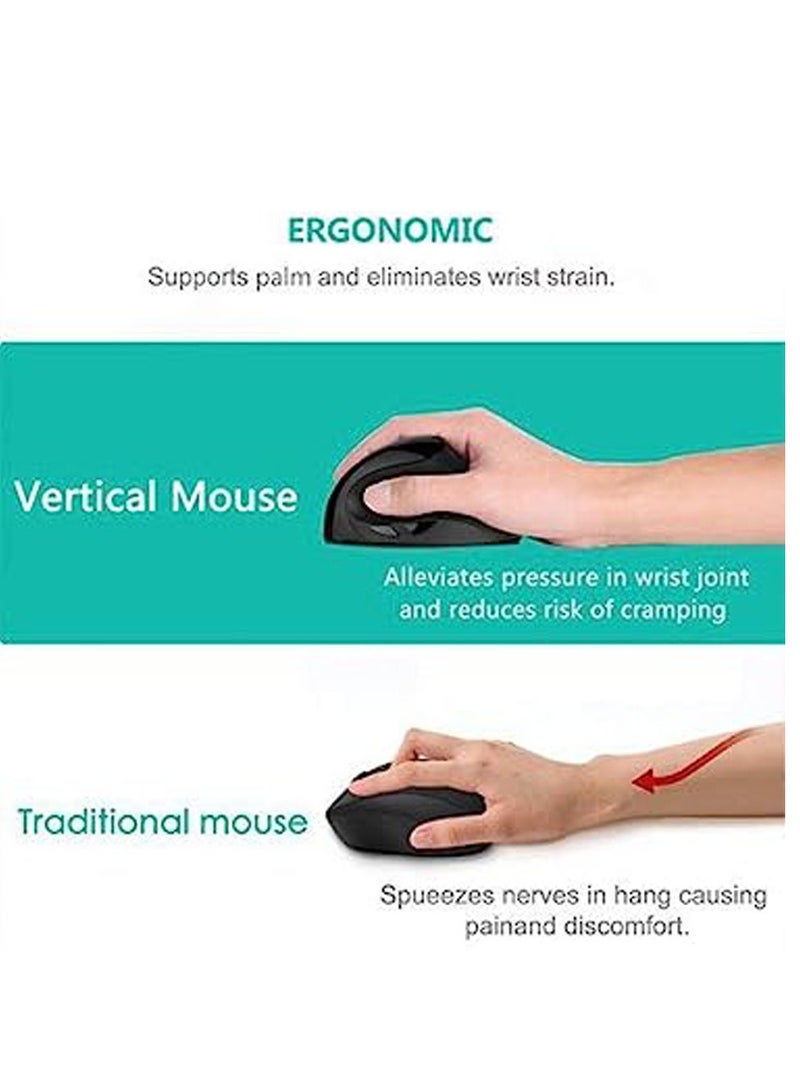 Small Hand Ergonomic Mouse, Vertical Wireless Mouse - Rechargeable 2.4GHz Optical Vertical Mice: 3 Adjustable DPI, 6 ons, for Laptop, PC, Computer, Desktop, Notebook, etc. - Image 4