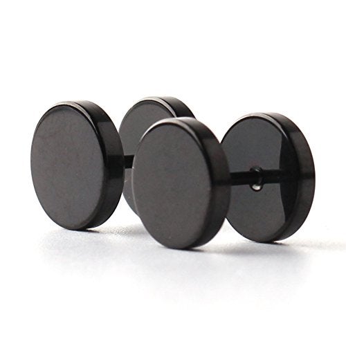 Ruifan 18G Men,Women's 10mm Stainless Steel Fake Screw Studs Earrings Tapers Plugs Gauges Illusion Tunnel(Black) 2pcs - Image 1