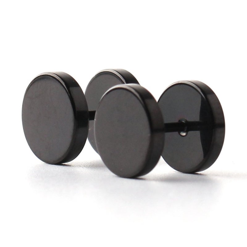 Ruifan 18G Men,Women's 10mm Stainless Steel Fake Screw Studs Earrings Tapers Plugs Gauges Illusion Tunnel(Black) 2pcs - Image 2