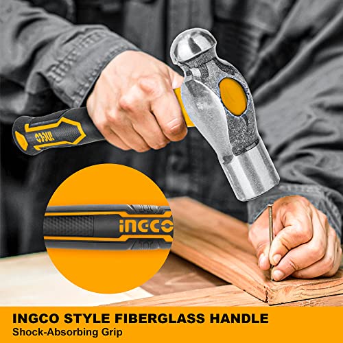 INGCO Ball Pein Hammer, 660g, Drop-forged hammerhead Heat treatment, 45# carbon steel, INGCO Style Fiberglass handle - Image 2