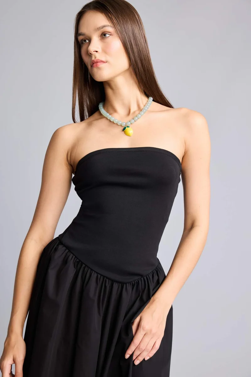 Defacto  Strapless Poplin Midi Black Dress for Women | Best Price UAE