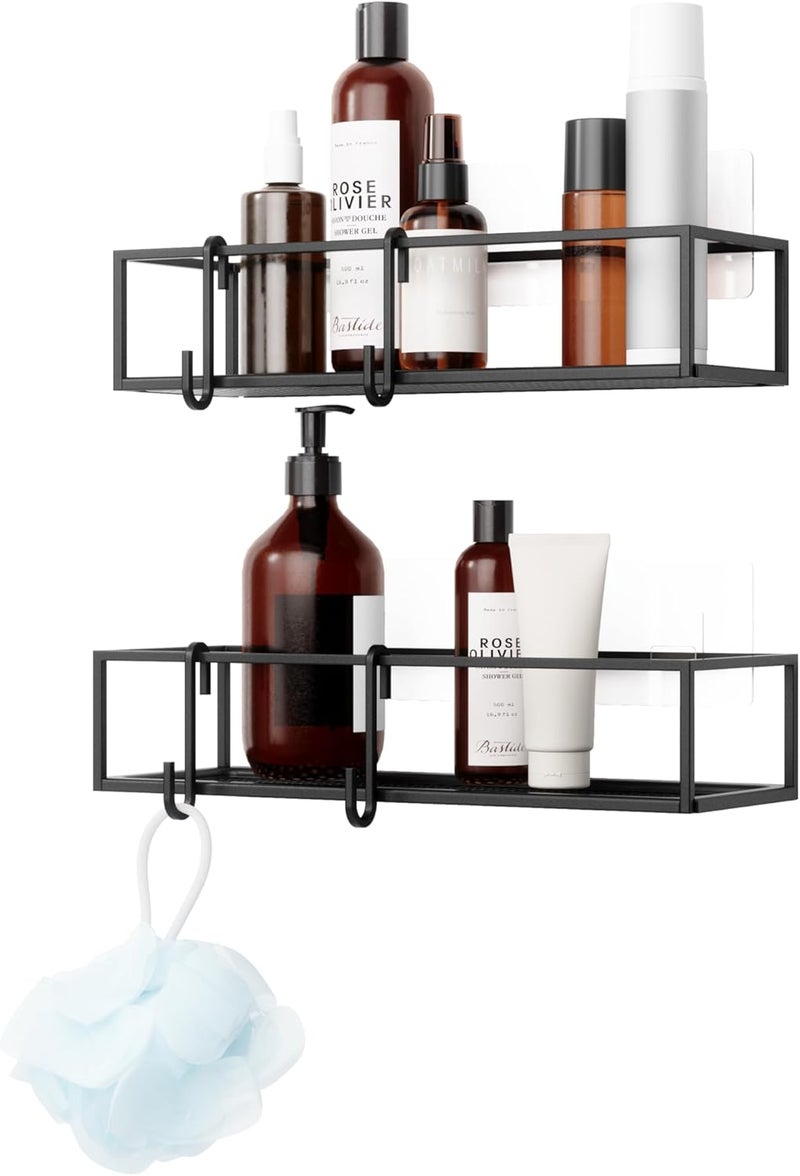 UMBRA Cubiko Shower Shelf, Metal Floating Shelves with Adhesive Mounting Strips, 2-Pack, Black - Image 1
