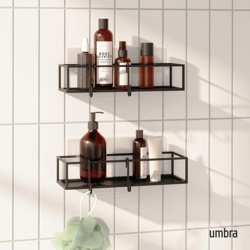 UMBRA Cubiko Shower Shelf, Metal Floating Shelves with Adhesive Mounting Strips, 2-Pack, Black - Image 2