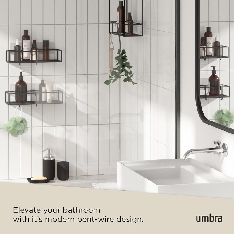UMBRA Cubiko Shower Shelf, Metal Floating Shelves with Adhesive Mounting Strips, 2-Pack, Black - Image 5