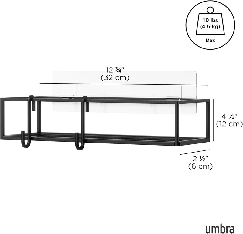 UMBRA Cubiko Shower Shelf, Metal Floating Shelves with Adhesive Mounting Strips, 2-Pack, Black - Image 3