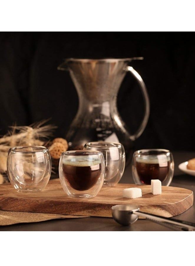 Double Walled Glasses Coffee Mugs for Espresso Coffee, Turkish Tea, Insulated Layer Coffee Cups, 6pcs Clear Glass Mugs, Espresso Shot Glass, Perfect for Cappuccino, Tea, Latte, Espresso, Hot Beverage, Wine, Microwave Safe Set of 6 pcs  - Image 1