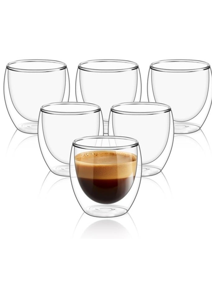 Double Walled Glasses Coffee Mugs for Espresso Coffee, Turkish Tea, Insulated Layer Coffee Cups, 6pcs Clear Glass Mugs, Espresso Shot Glass, Perfect for Cappuccino, Tea, Latte, Espresso, Hot Beverage, Wine, Microwave Safe Set of 6 pcs  - Image 2