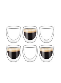 Double Walled Glasses Coffee Mugs for Espresso Coffee, Turkish Tea, Insulated Layer Coffee Cups, 6pcs Clear Glass Mugs, Espresso Shot Glass, Perfect for Cappuccino, Tea, Latte, Espresso, Hot Beverage, Wine, Microwave Safe Set of 6 pcs 80ml 250ml - pzsku/Z30A9779DABBFE8CBD447Z/45/_/1734753794/c8f555b3-ac32-442f-97c7-c1fb0a721e02