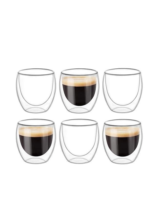 Double Walled Glasses Coffee Mugs for Espresso Coffee, Turkish Tea, Insulated Layer Coffee Cups, 6pcs Clear Glass Mugs, Espresso Shot Glass, Perfect for Cappuccino, Tea, Latte, Espresso, Hot Beverage, Wine, Microwave Safe Set of 6 pcs  - Image 3