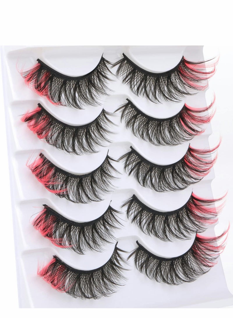 Excefore False Eyelashes Cat Eye Look 8D Fluffy Wispy Faux Mink Colored Lashes Handmade Reusable 5 Pairs Dramatic Volume  Eyelash Pack - Image 5