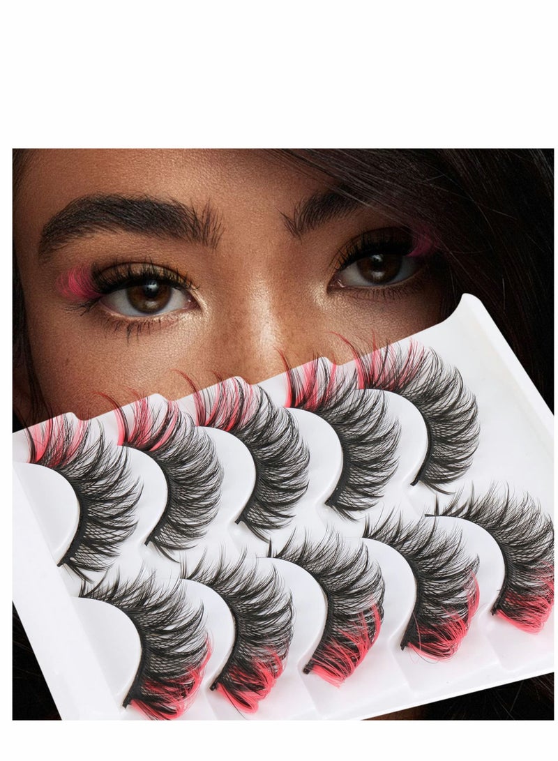 Excefore False Eyelashes Cat Eye Look 8D Fluffy Wispy Faux Mink Colored Lashes Handmade Reusable 5 Pairs Dramatic Volume  Eyelash Pack - Image 4