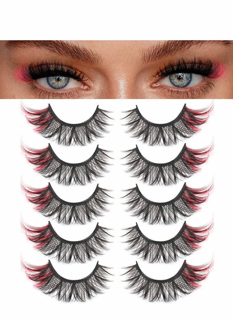 Excefore False Eyelashes Cat Eye Look 8D Fluffy Wispy Faux Mink Colored Lashes Handmade Reusable 5 Pairs Dramatic Volume  Eyelash Pack - Image 1