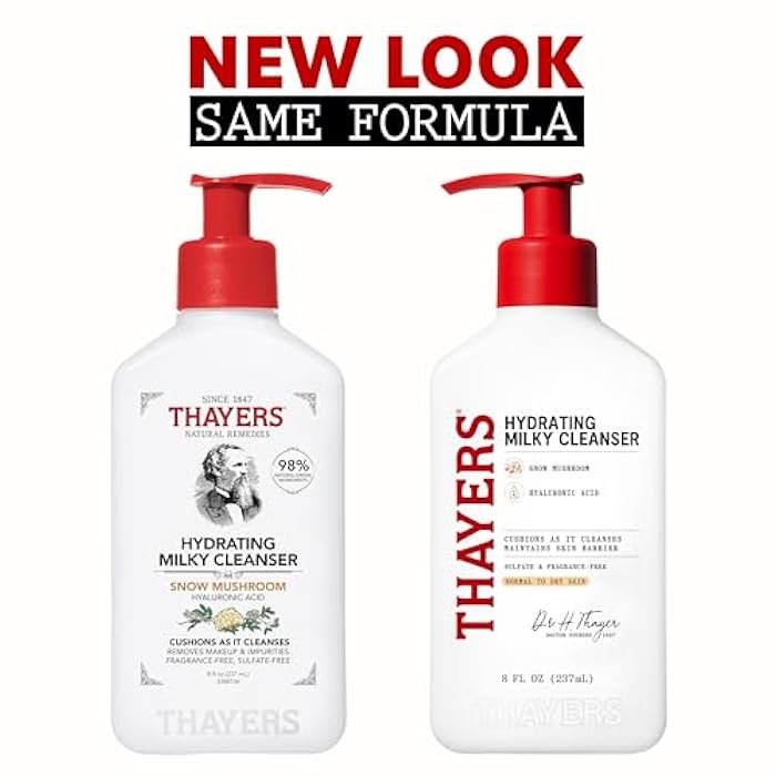 THAYERS Milky Hydrating Face Cleanser with Snow Mushroom Tremella and Hyaluronic Acid, Dermatologist Recommended Gentle Facial Wash, Hydrating Skincare for Dry, Sensitive Skin, Paraben Free, 8 Fl Oz - Image 2