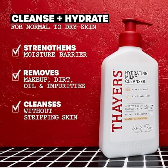 THAYERS Milky Hydrating Face Cleanser with Snow Mushroom Tremella and Hyaluronic Acid, Dermatologist Recommended Gentle Facial Wash, Hydrating Skincare for Dry, Sensitive Skin, Paraben Free, 8 Fl Oz - Image 5