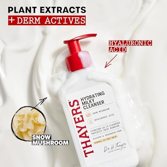 THAYERS Milky Hydrating Face Cleanser with Snow Mushroom Tremella and Hyaluronic Acid, Dermatologist Recommended Gentle Facial Wash, Hydrating Skincare for Dry, Sensitive Skin, Paraben Free, 8 Fl Oz - Image 3