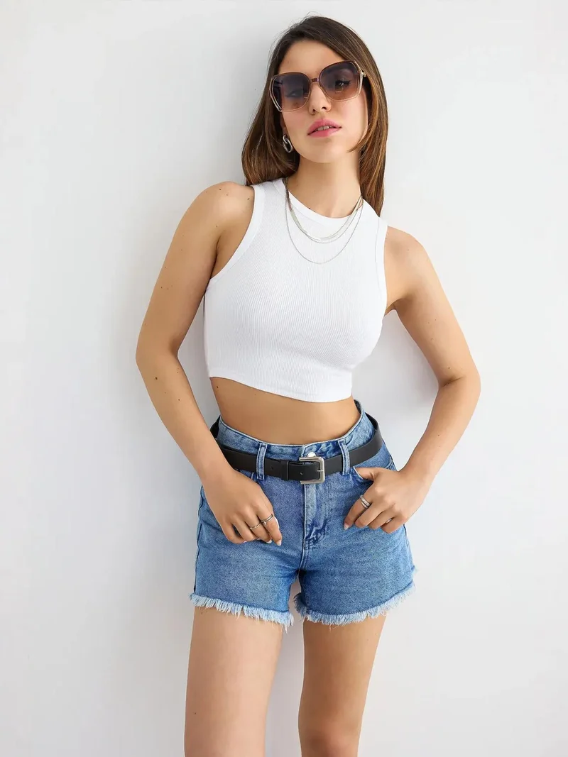 HICCUP Basic Woven Crew-Neck Tank Top