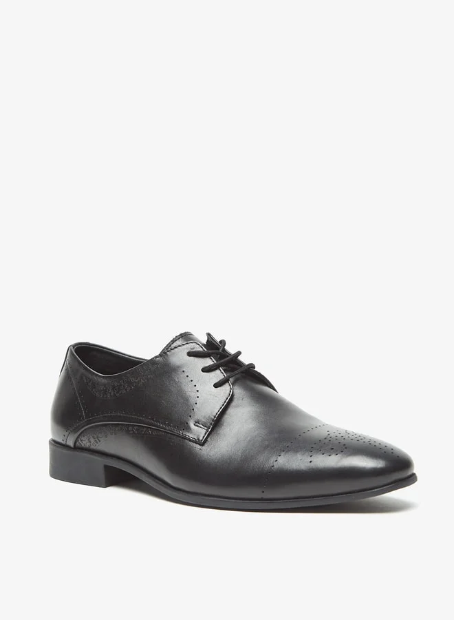 ل ب ل Men Perforated Derby Shoes with Lace-Up Closure