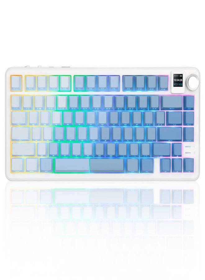 Rii RK805 Wireless Creamy Mechanical Keyboard with TFT Screen and Knob,75% Gasket-Mounted Gaming Keyboard with RGB Backlight,Tri-Mode BT/2.4G/USB-C,Hot Swappable,for Windows/Mac/Linux(Blue Gradient) - Image 1