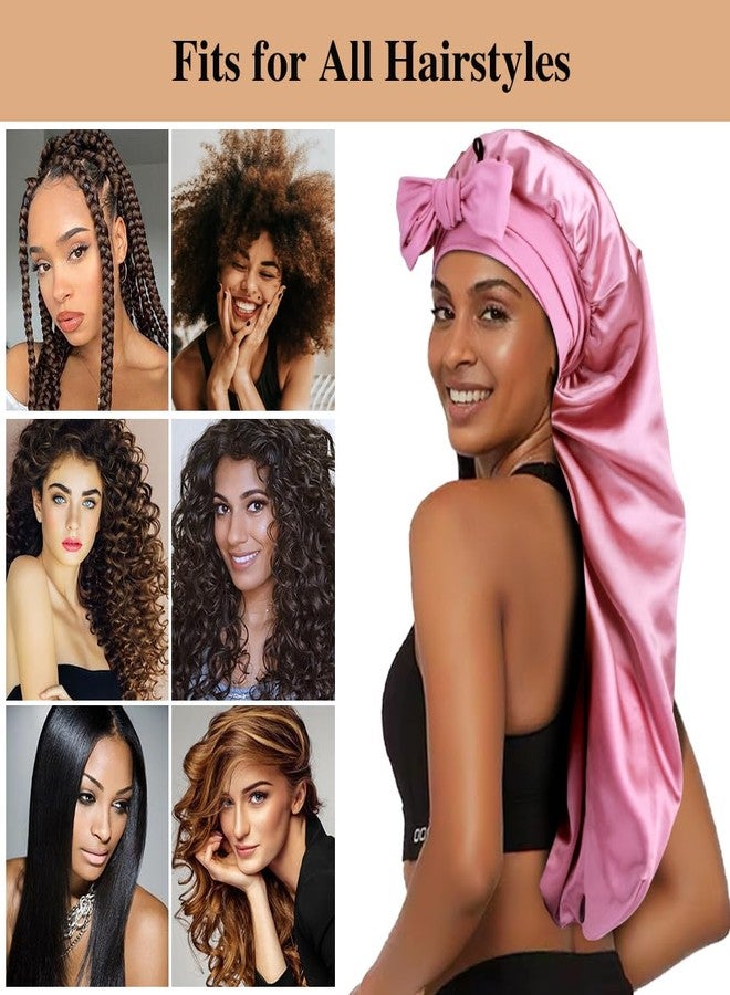 Heniho 1+3 Long Satin Bonnets with Scrunchies for Women Sleeping, Double Layer Large Braid Bonnet with Tie Band, A - Image 4