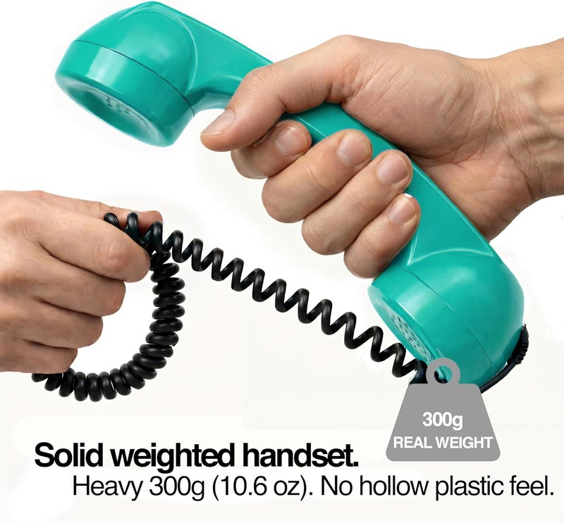 Opis Technology 60s Micro USB-C Edition: Retro Telephone Handset for Mobile Phones & Smartphones, Corded Phone Receiver with 3.5 mm Plug & USB-C for Android, Tablets & Computers (Turquoise) - Image 5