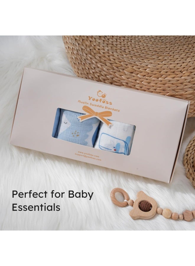 YOOFOSS Yoofoss Muslin Swaddle Blankets, 4-Pack Receiving Blankets for Baby Boys and Girls, 47 x 47 Inches Baby Swaddle Neutral Wrap 70% Rayon from Bamboo and 30% Organic Cotton Blue Ocean - Image 2