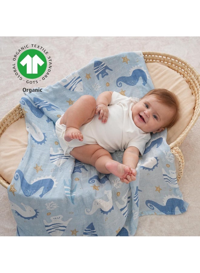 YOOFOSS Yoofoss Muslin Swaddle Blankets, 4-Pack Receiving Blankets for Baby Boys and Girls, 47 x 47 Inches Baby Swaddle Neutral Wrap 70% Rayon from Bamboo and 30% Organic Cotton Blue Ocean - Image 4