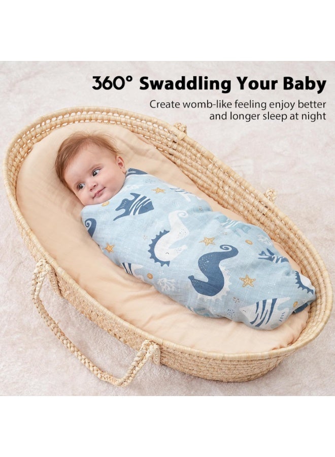 YOOFOSS Yoofoss Muslin Swaddle Blankets, 4-Pack Receiving Blankets for Baby Boys and Girls, 47 x 47 Inches Baby Swaddle Neutral Wrap 70% Rayon from Bamboo and 30% Organic Cotton Blue Ocean - Image 1