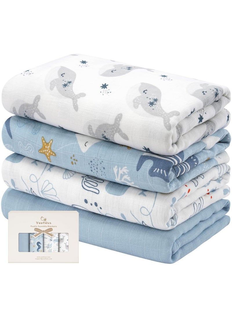 YOOFOSS Yoofoss Muslin Swaddle Blankets, 4-Pack Receiving Blankets for Baby Boys and Girls, 47 x 47 Inches Baby Swaddle Neutral Wrap 70% Rayon from Bamboo and 30% Organic Cotton Blue Ocean - Image 3