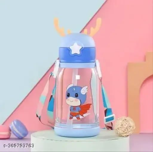 YBN Pink Cartoon Design Water Bottle with Straw & Strap BPA Free Non-Toxic, Anti-Leak Water Bottle for Kids, School, Home (700ML)| Plastic - Image 5