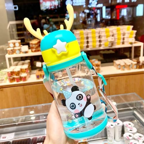 YBN Pink Cartoon Design Water Bottle with Straw & Strap BPA Free Non-Toxic, Anti-Leak Water Bottle for Kids, School, Home (700ML)| Plastic - Image 1