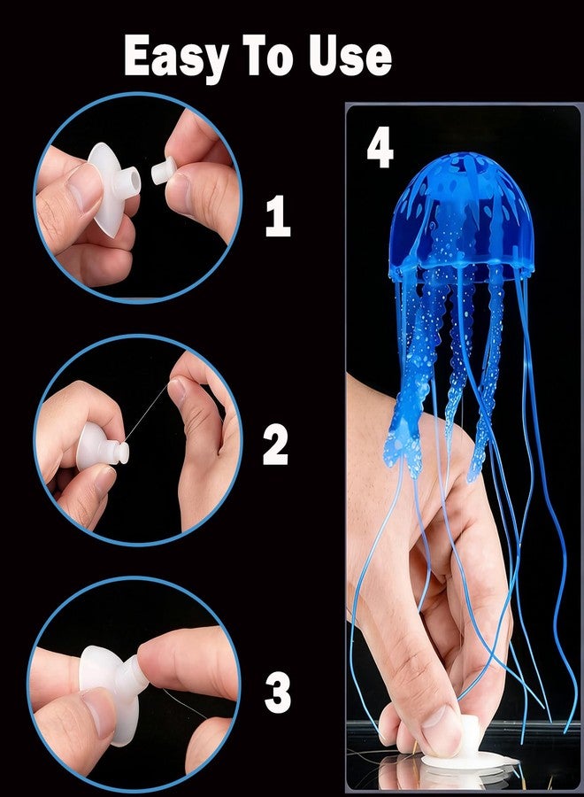 Aeenioy Glowing Jellyfish Fish Tank Decor, 4PCS Realistic Floating Aquarium Ornaments, Glow in Light Silicone Decorations for Freshwater & Saltwater Tank(Pink Green Blue Purple, 5x15cm) - Image 3