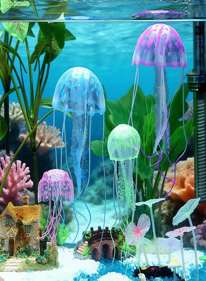 Aeenioy Glowing Jellyfish Fish Tank Decor, 4PCS Realistic Floating Aquarium Ornaments, Glow in Light Silicone Decorations for Freshwater & Saltwater Tank(Pink Green Blue Purple, 5x15cm) - Image 5