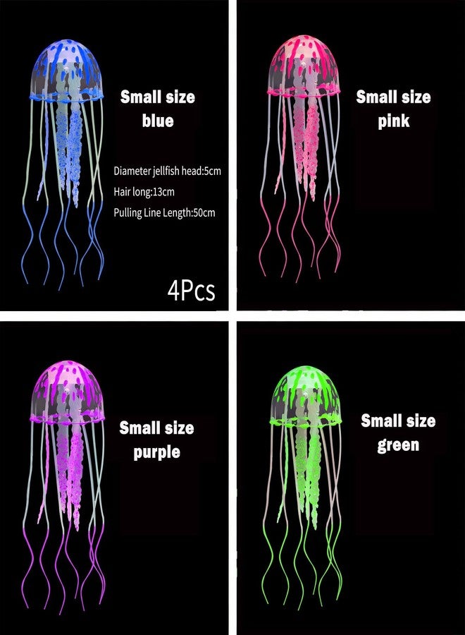 Aeenioy Glowing Jellyfish Fish Tank Decor, 4PCS Realistic Floating Aquarium Ornaments, Glow in Light Silicone Decorations for Freshwater & Saltwater Tank(Pink Green Blue Purple, 5x15cm) - Image 2