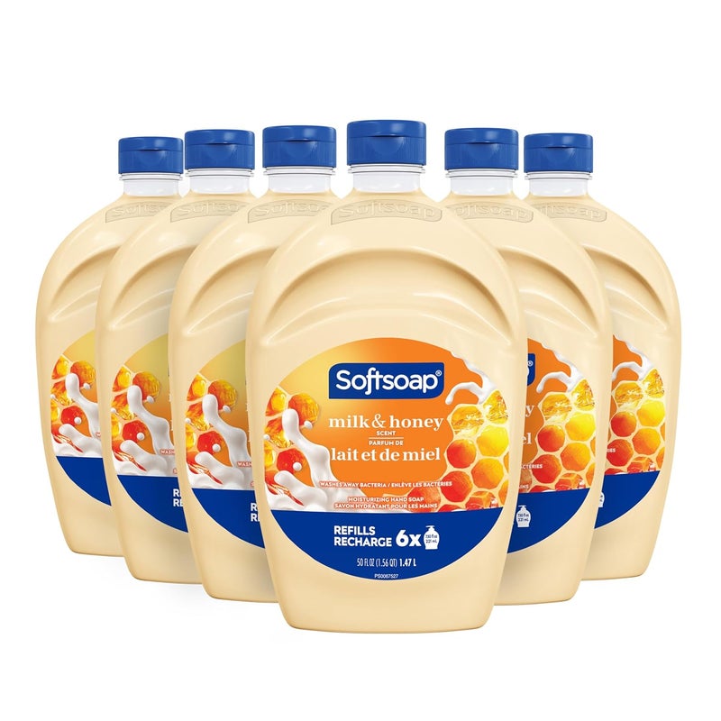 Softsoap Hand Soap Refill Milk and Honey Bathroom Hand Soap in Bulk Premium Scented Liquid Hand Soap 300 Fluid Ounces Total 50oz bottle Case of 6 Bottles