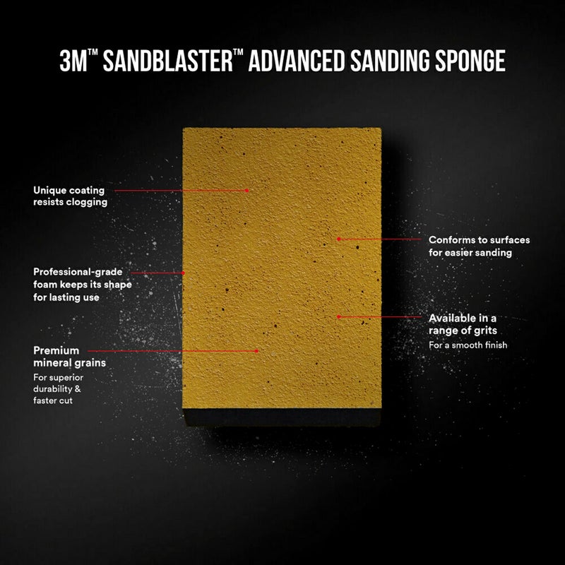 3M SandBlaster Sanding Sponge, Maroon, 3.75 in. x 2.5 in. x 1 in., 100 Grit - Image 3