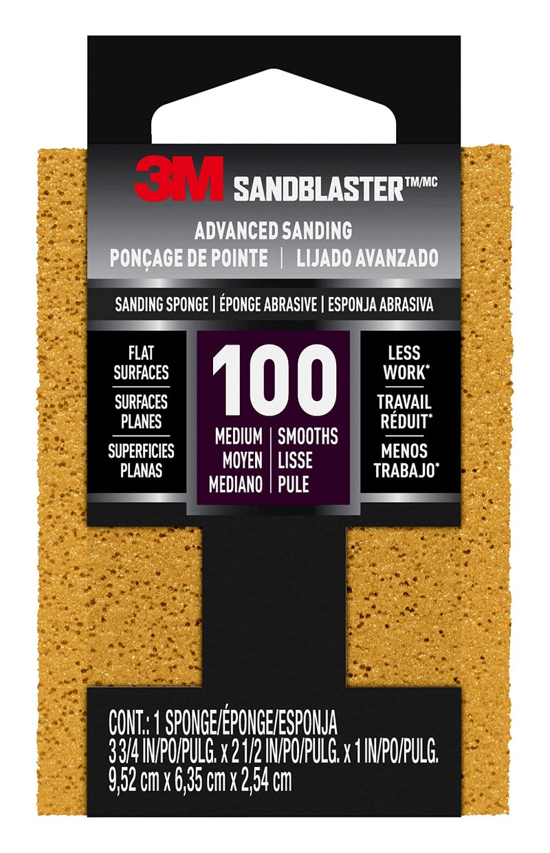 3M SandBlaster Sanding Sponge, Maroon, 3.75 in. x 2.5 in. x 1 in., 100 Grit - Image 1