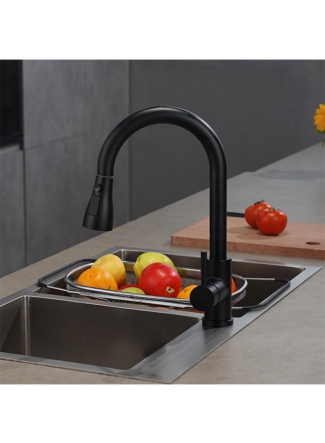 TodyJeyHo Black Kitchen Faucet, Kitchen Sink Mixer Tap with Pull Down Sprayer Matte Black, 1 Hole Stainless Steel Kitchen Mixer 3 Modes - Image 2