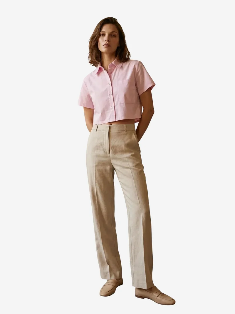 ماي فاشن MY FASHION Button-Up Pocket Crop Shirt