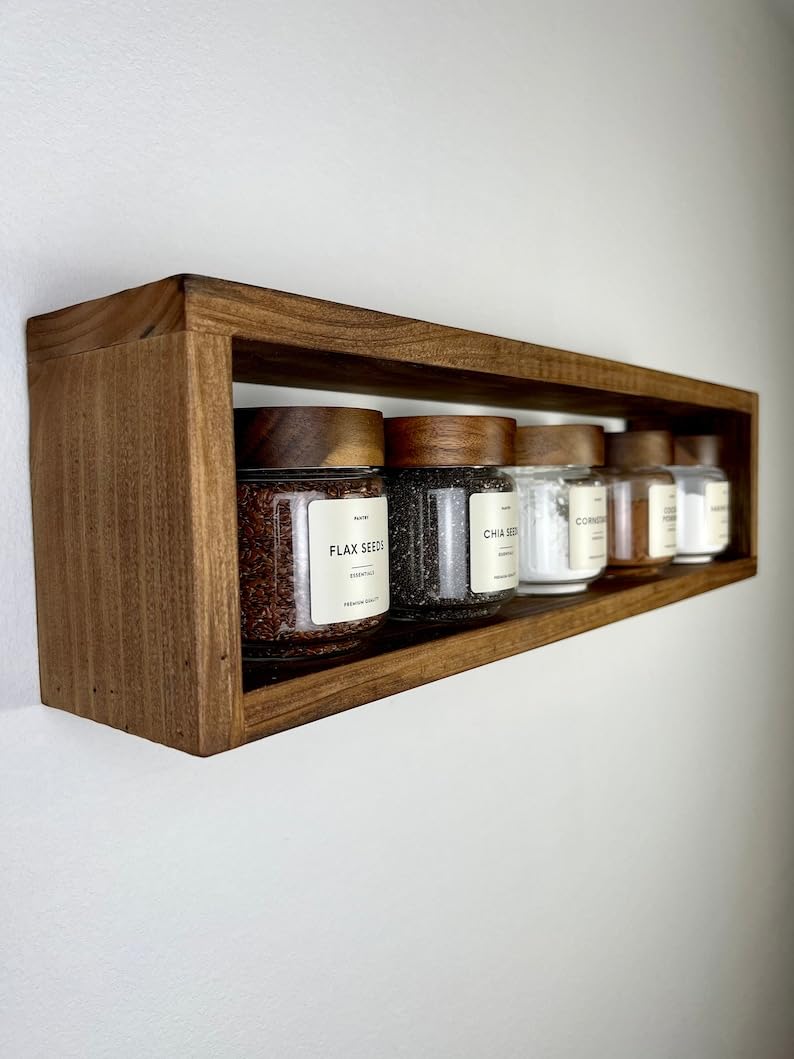 RuPS Solid Wood Rectangle Storage Shelf for Kitchen Bathroom Home Entrance Wall Mounted Floating Storage Unit Shelf for Wall Decore Kitchen Storage Rack - Image 1