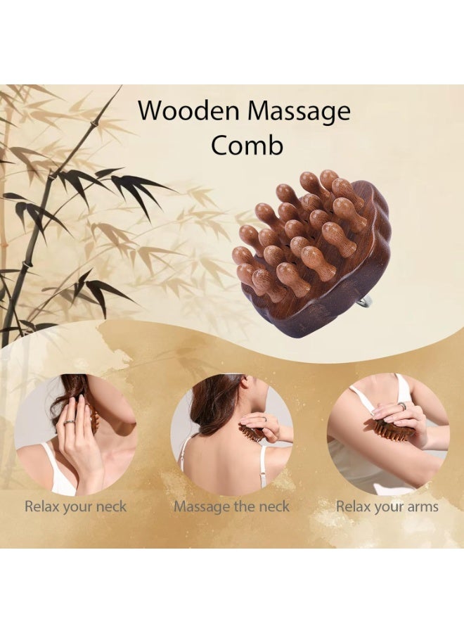 Luckam Wooden Scalp Massager for Hair Growth with Wide Tooth Comb – Natural Wooden Hair Brush & Body Massage Tool for Stress Relief, Detangling, Circulation, Relaxation, Styling for Men and Women (Brown) - Image 3