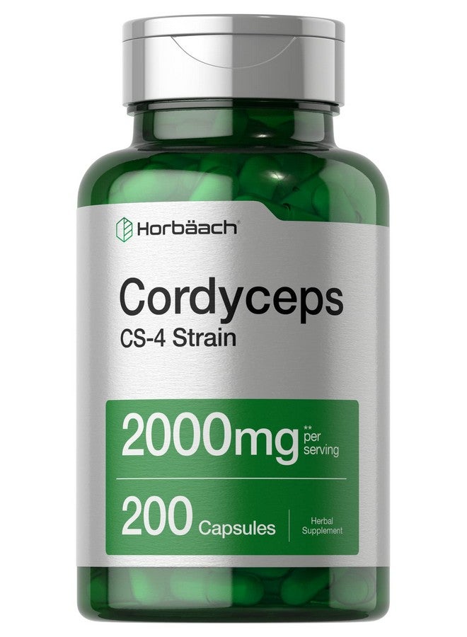 Horbäach Cordyceps Mushroom Capsules 2000mg | 200 Count | CS-4 Strain Cordyceps Sinesis | Non-GMO Herbal Supplement - Image 1