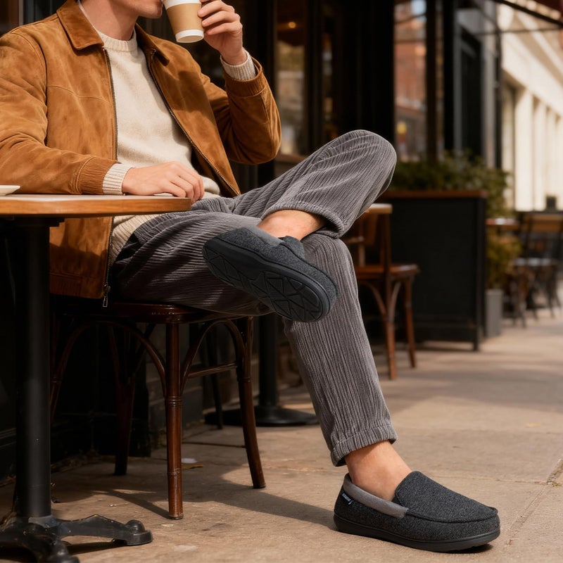 ULTRAIDEAS Men's Moc-Toe Slippers Loafer House Shoes Indoor Outdoor Memory Foam with Breathable&Warm Knit Upper, Black, 12 US - Image 3