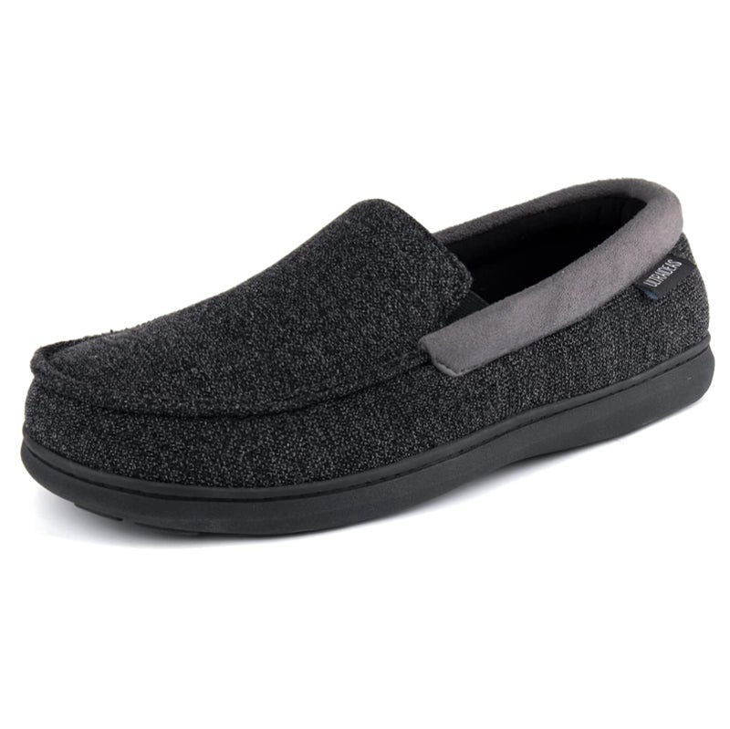 ULTRAIDEAS Men's Moc-Toe Slippers Loafer House Shoes Indoor Outdoor Memory Foam with Breathable&Warm Knit Upper, Black, 12 US - Image 4