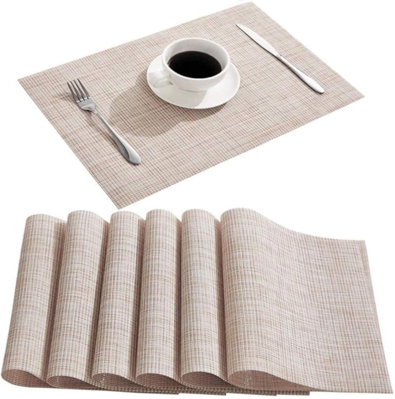 DOLOPL Placemats Placemat Dinner Mats Set of 6 Beige Table Mats 100% Waterproof Easy to Clean Wipeable Washable Modern Outdoor Placemats for Dining Kitchen Spring Summer Easter Decor