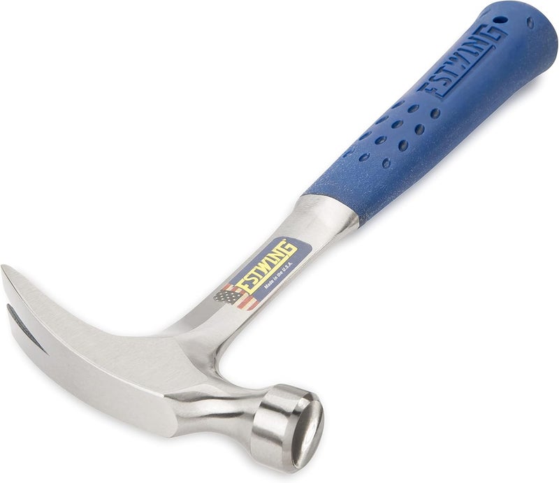 Estwing Hammer - 12 oz Straight Rip Claw with Smooth Face & Shock Reduction Grip - E3-12S, Silver - Image 2