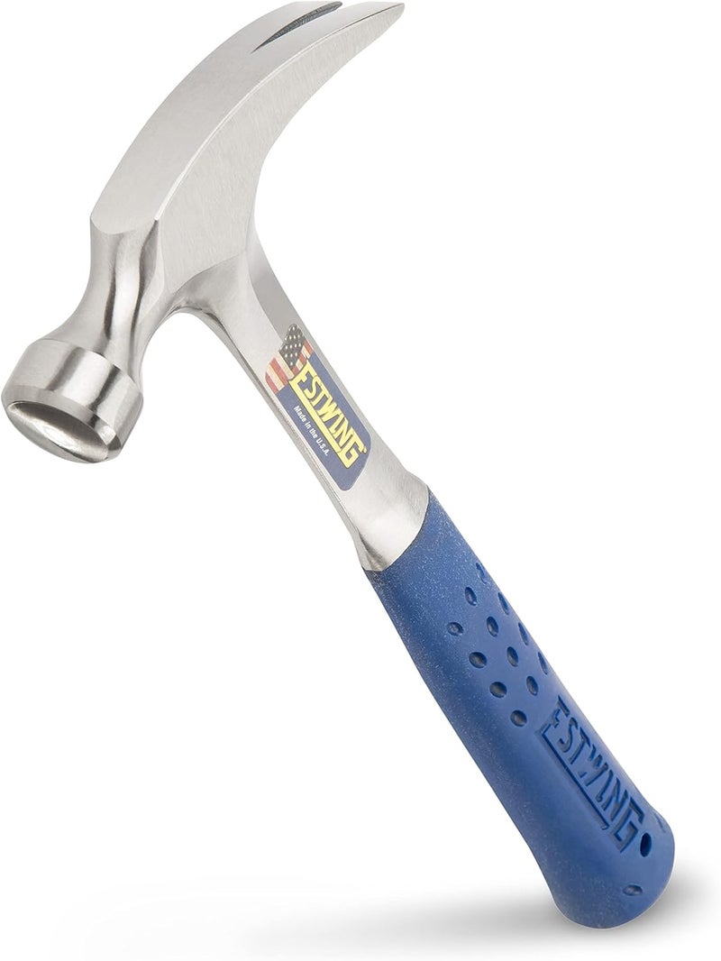 Estwing Hammer - 12 oz Straight Rip Claw with Smooth Face & Shock Reduction Grip - E3-12S, Silver - Image 1