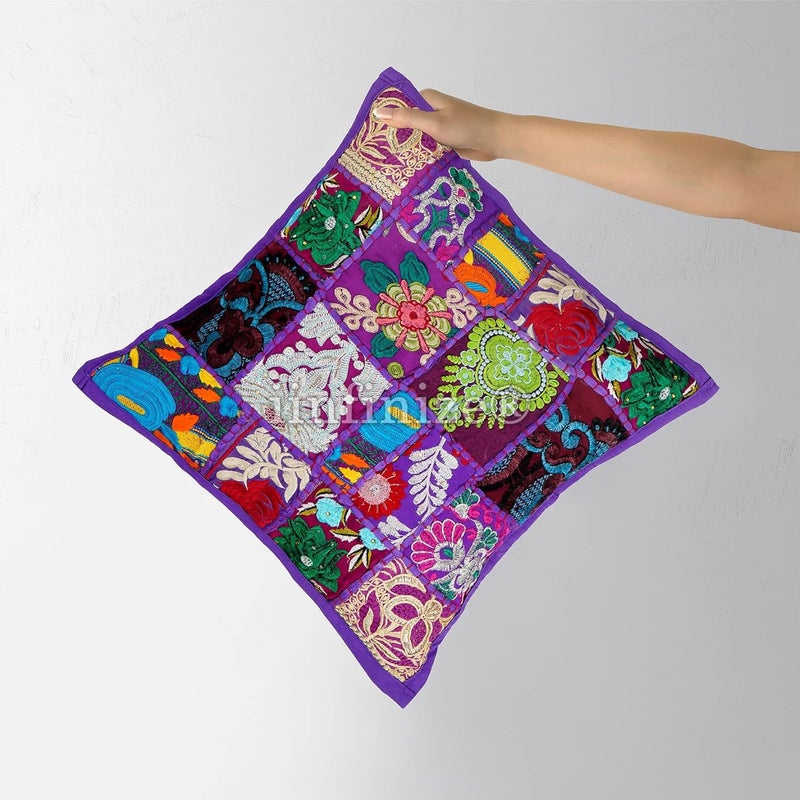 iinfinize Rajasthani Khambadiya Pillow Cushion Cover 16 Inch Square Pillow Handmade Cushion Case Patchwork Beautiful Design Pillow Sham Pillow Set of 2 - Image 2