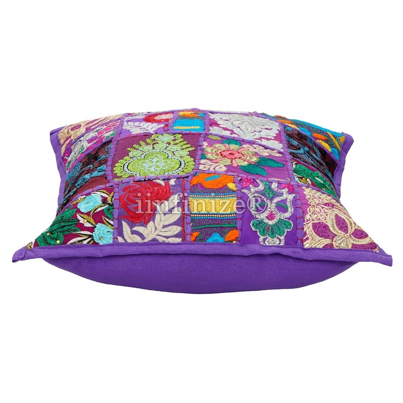 iinfinize Rajasthani Khambadiya Pillow Cushion Cover 16 Inch Square Pillow Handmade Cushion Case Patchwork Beautiful Design Pillow Sham Pillow Set of 2 - Image 3