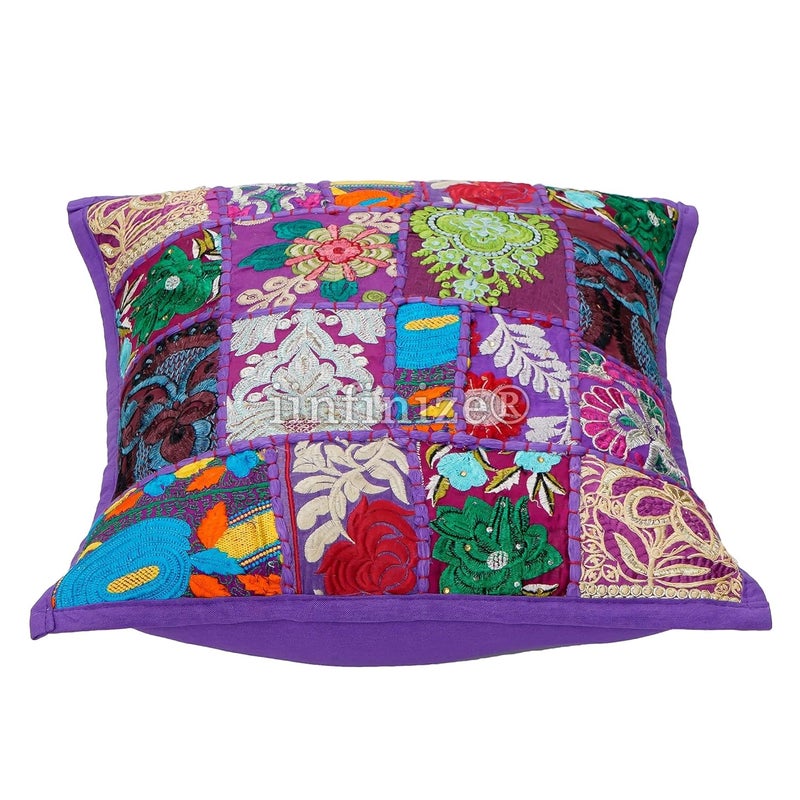 iinfinize Rajasthani Khambadiya Pillow Cushion Cover 16 Inch Square Pillow Handmade Cushion Case Patchwork Beautiful Design Pillow Sham Pillow Set of 2 - Image 5